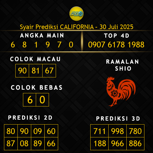 Prediksi California Hari Ini 30-juli-2025