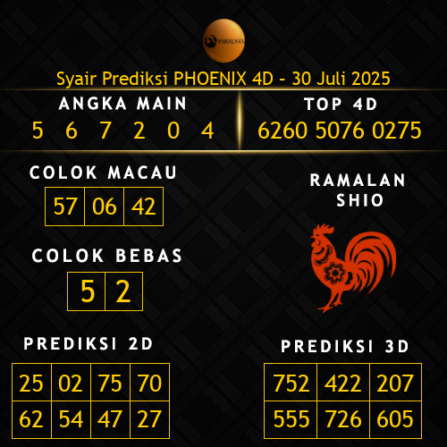 Prediksi Phoenix 4D Hari Ini 30-juli-2025