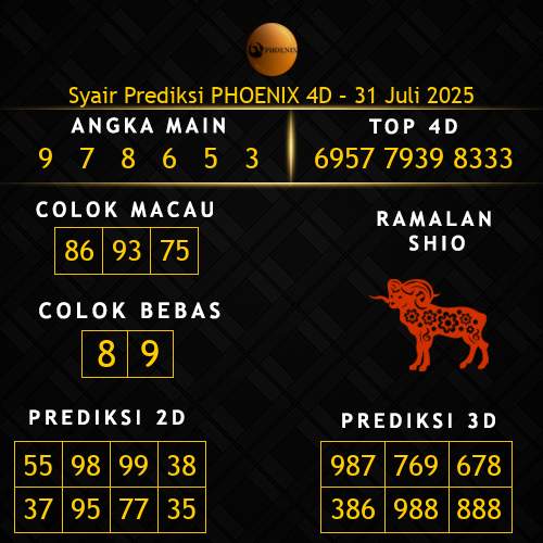 Prediksi Phoenix 4D Hari Ini 31-juli-2025